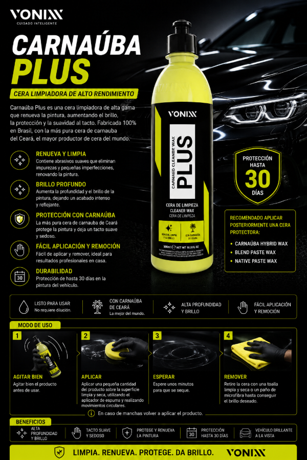 Producto - Vonixx Carnauba Plus Cera Limpiadora con Carnauba Brasileña 500ml