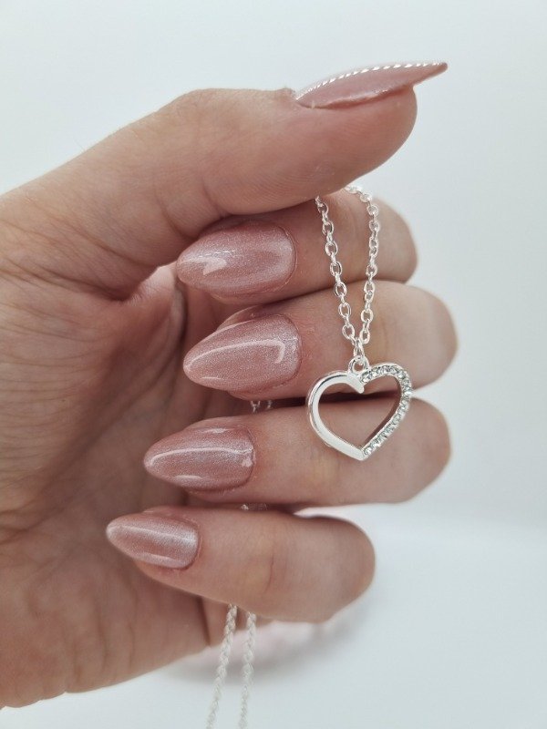 Producto - Cadena acero blanco dije corazon calado mitad strass cxx1291