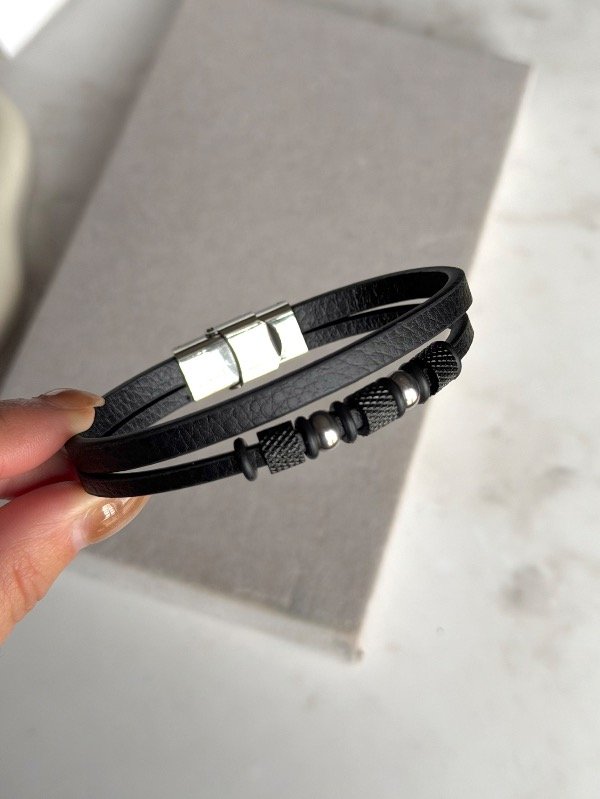Producto - Pulsera cuero doble fusión black - 2