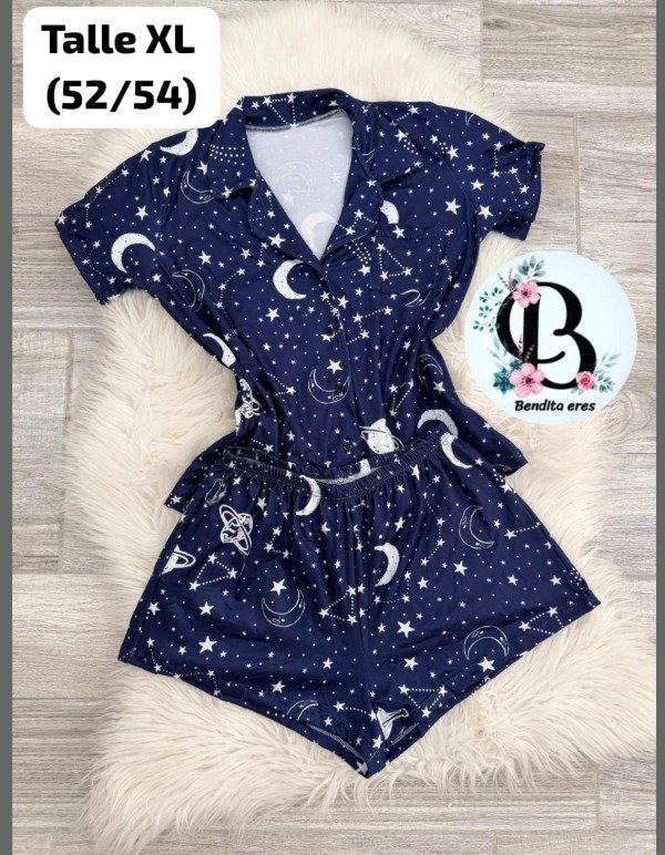 Producto - PIJAMA CAMISERO LUNAS Y ESTRELLAS TALLE XL