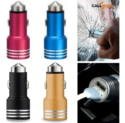 Producto - Cargador De Auto 12v Dual Usb-metal+rompe Cristal Emergencia