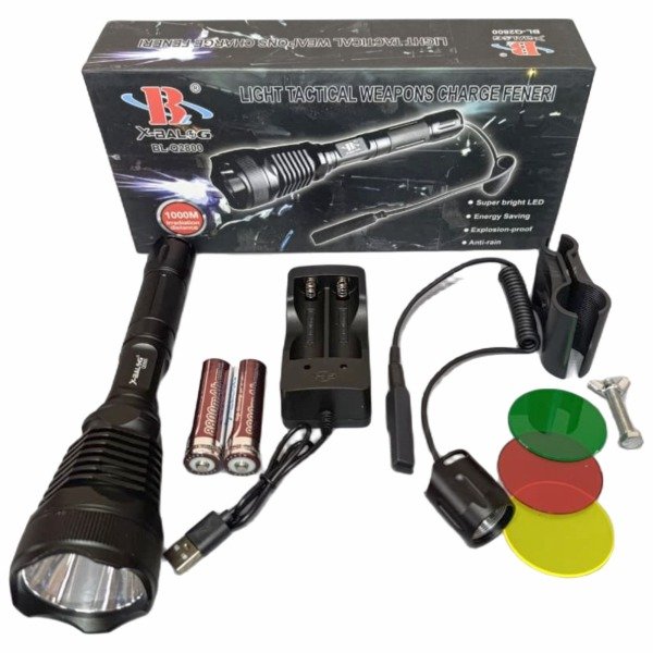 Producto - LINTERNA CAZADORA SWITCH REMOTO 3X FILTROS COLORES - DOBLE BATERIA X-BALOG