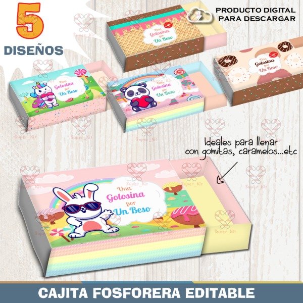 Producto - Kit Imprimible Caja Fosforera Semana de la Dulzura Editable