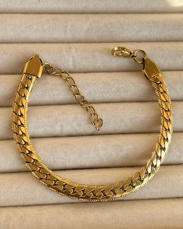 Producto - Pulsera grumet plana de acero dorado 18-23cm