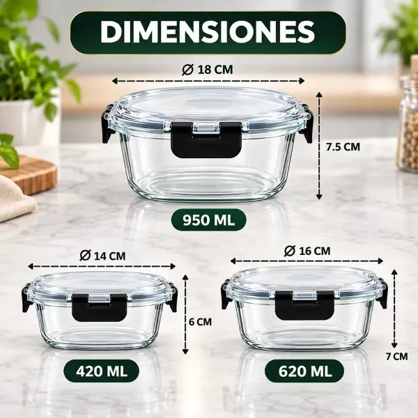 Producto - SET DE 12 RECIPIENTES DE VIDRIO HERMETICOS APTO MICROONDAS FREEZER - 5