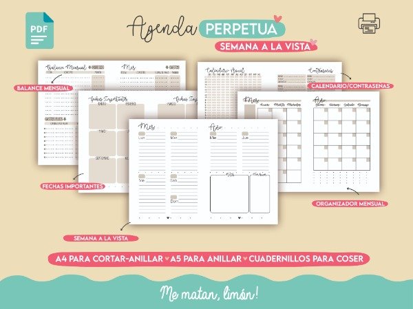 Producto - ARCHIVO Agenda Semanal PERPETUA con RENGLONES - PDF 2026