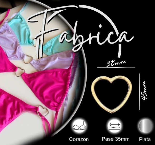 Producto - Herraje corazón grande. Pase: 38mm. (1 unidad). Niquel/ Plata