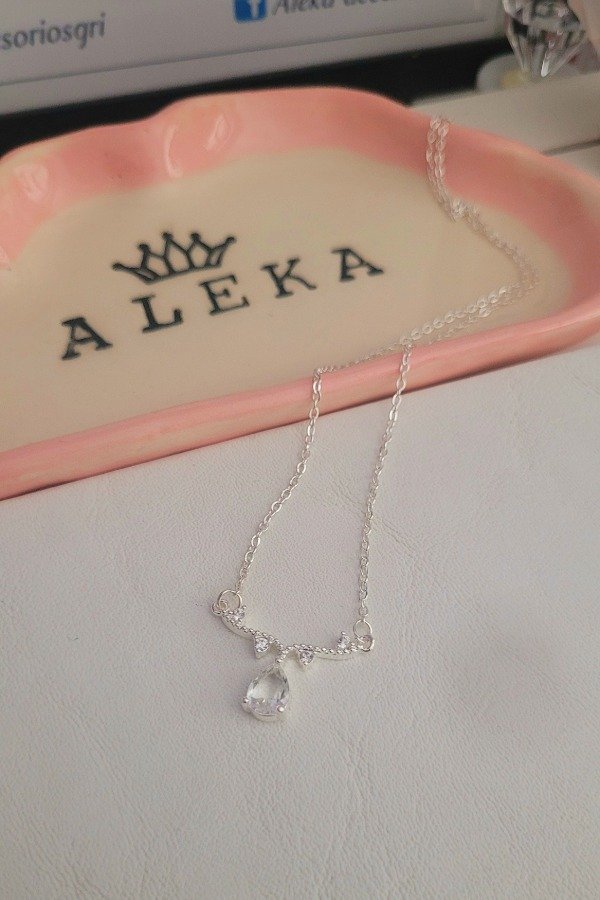 Producto - Collar gota cristal y micropave de acero blanco - 5