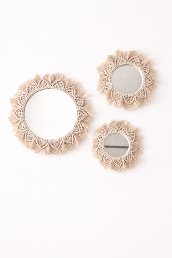 Producto - Set de 3 Espejos Boho de Macramé Artesanales para Pared