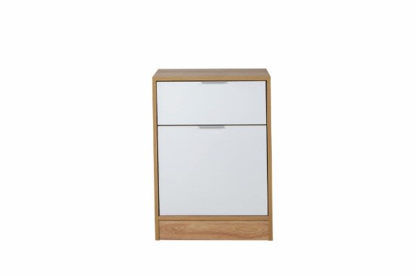 Producto - Mesa de luz 1 puerta 1 cajón Ricchezze Murano Hickory/Blanco texturizado