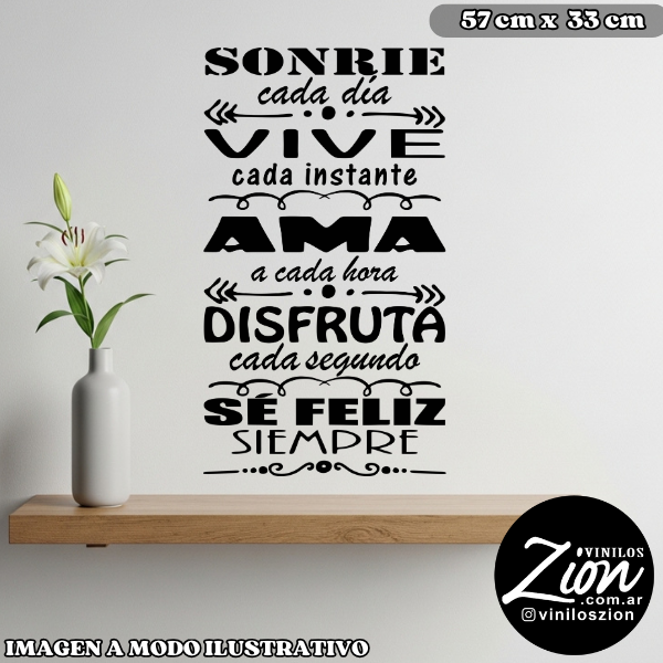 Producto - Vinilo Sonrie cada dia vive cada instante ama a cada hora disfruta chico