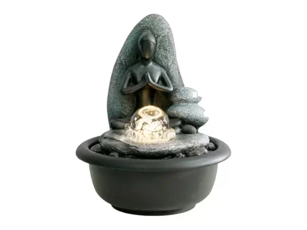 Producto - FUENTE DE AGUA BUDA MEDITACION CON ESFERA 19CM