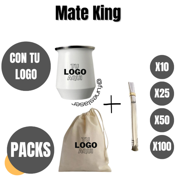 Producto - Pack mates King con bombilla y bolsa de lienzo personalizada.