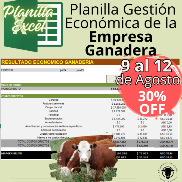 Producto - Planilla Excel: Gestión Económica de la Empresa Ganadera
