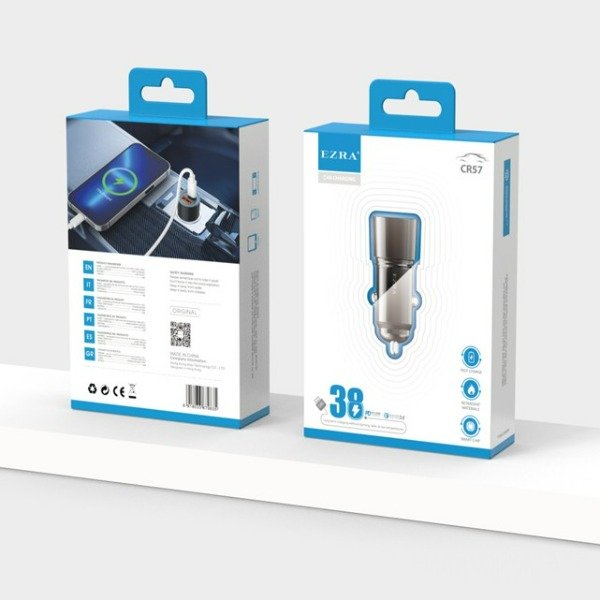 Producto - Adaptador de Metal Para Auto de 38W  + Luz Led Salida USB-TPC  CR57 EZ-E03.