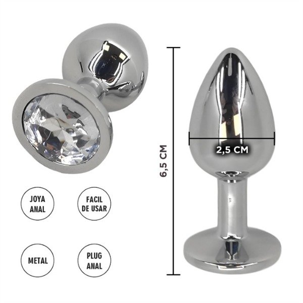 Producto - Plug Anal Metálica Con Piedra Blanca