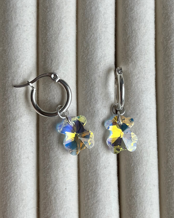 Producto - Argollas swarovski osito de acero blanco  3.2cm