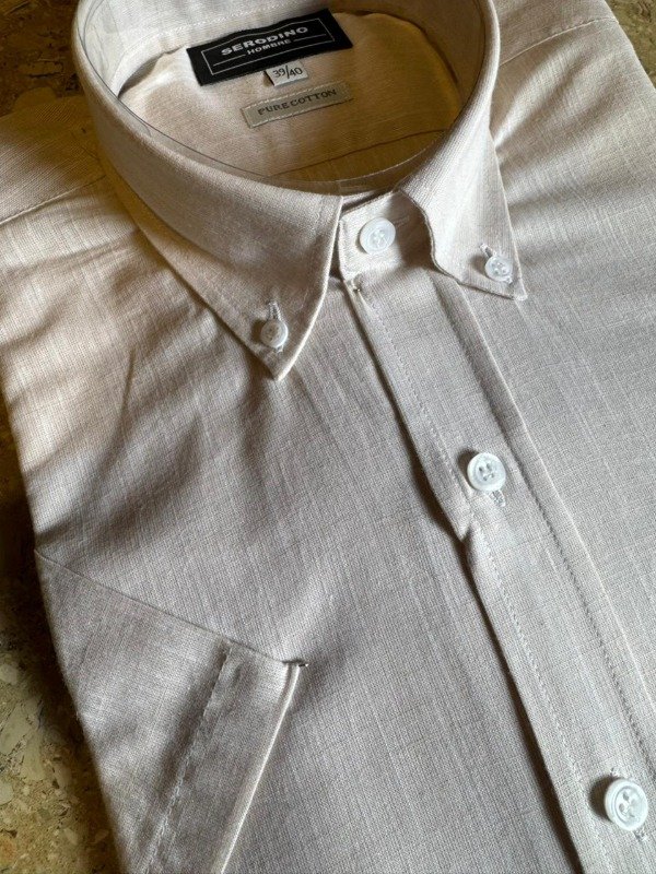 Producto - Camisa beige lino manga corta