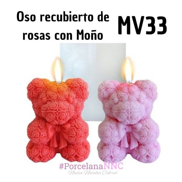 Producto - Oso recubierto de rosas con moño MV33