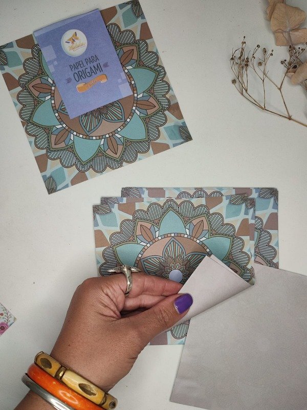 Producto - Mándala Cian / gris  15X15 20 PAPELES BiFAZ