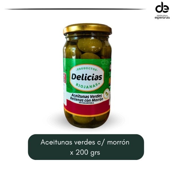 Producto - Aceitunas verdes c/morrón Delicias Riojanas x 200 grs