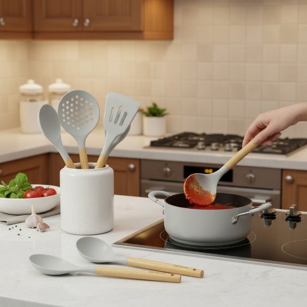 Producto - SET DE 5 UTENSILIOS DE SILICONA Y MADERA PREMIUM 32 CM - 2