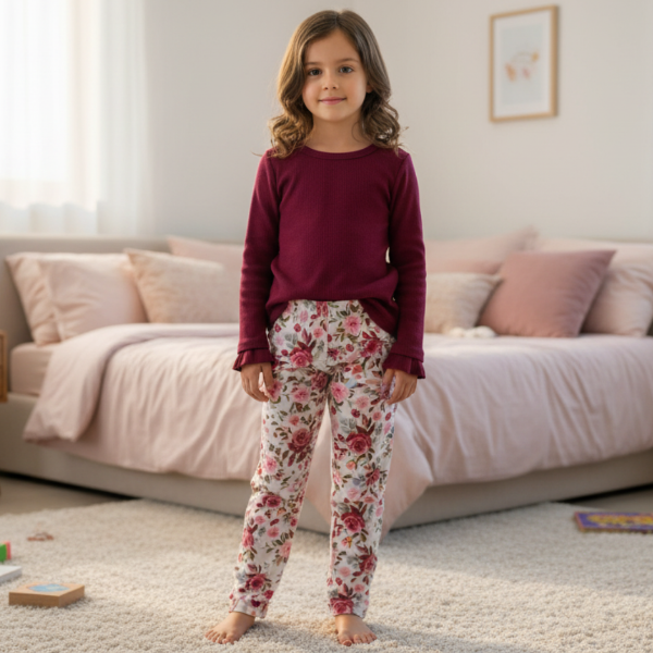 Producto - PIJAMA DE  PANTALON DE PLUSH (BORDÓ)