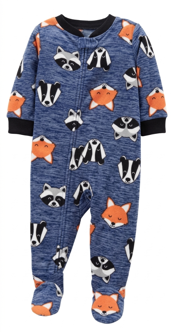 Producto - Enterito Micropolar Bebe Azul Mapache Naranja CON PIES