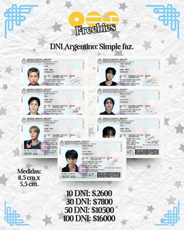 Producto - Freebies BTS: DNI Argentino simple faz