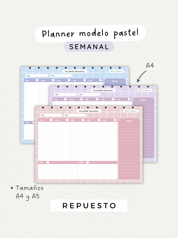 Producto - Planner semanal pastel repuesto