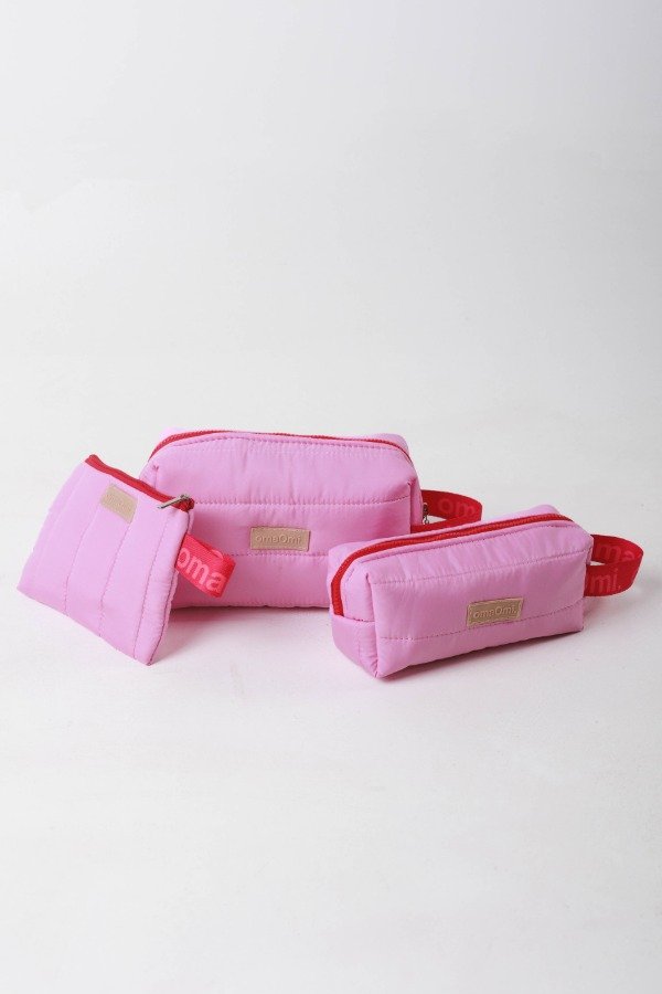 Producto - Combo cartuchera + neceser + flat DORIS POP rosa con rojo