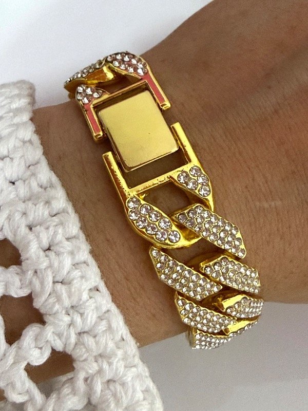 Producto - PF0042 Pulsera dorada con strass 18 cm