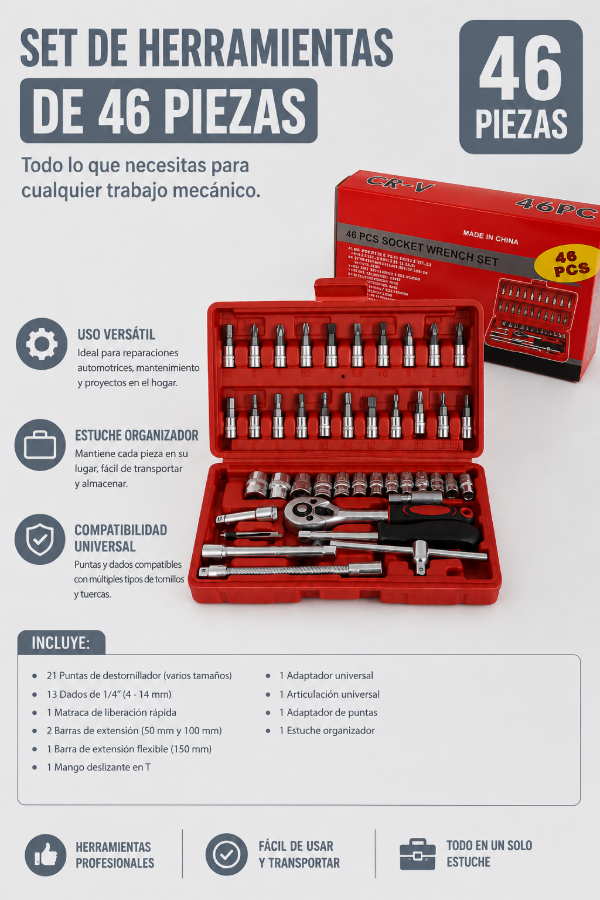 Producto - Caja herramientas llaves tubo 46pcs