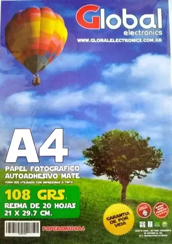 Producto - Resma Global A4 Fotografico Autoadhesivo Mate 108Grs 20 Hojas PAPERAM108A4