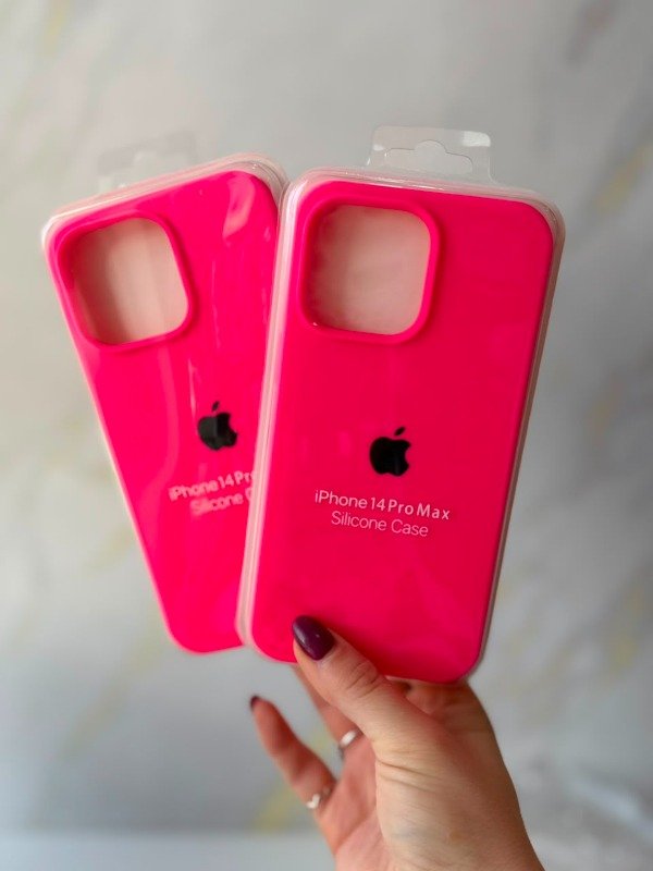 Producto - Silicone case IPhone 14 pro max rosa fluor manzana oscura