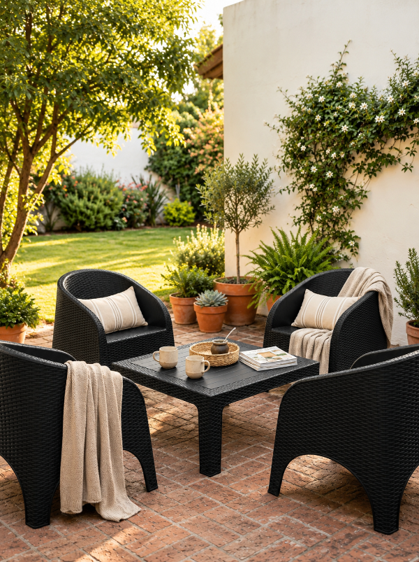 Producto - Mesa ratona simil ratan 90x90 cm negra - 1