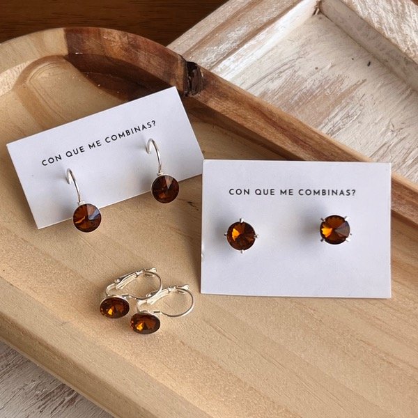 Producto - Aros brisura cristal caramelo (plata 925)
