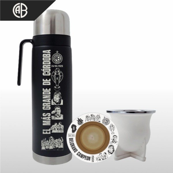 Producto - SET MATE PERSONALIZADO + TERMO MEDIA MANIJA BELGRANO CAMPEÓN V1 - 1