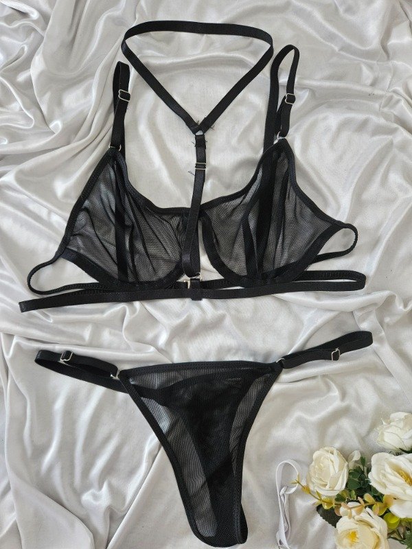 Producto - CONJUNTO DE TULL EROTICO CON CUELLO NEGRO (A61 A)