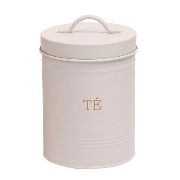 Producto - Lata de Te Color Beige Con Letras Doradas