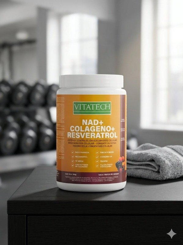 Producto - NAD Colageno + Resveratrol Vitatech 384g Frutos Del Bosque Bienestar Celular
