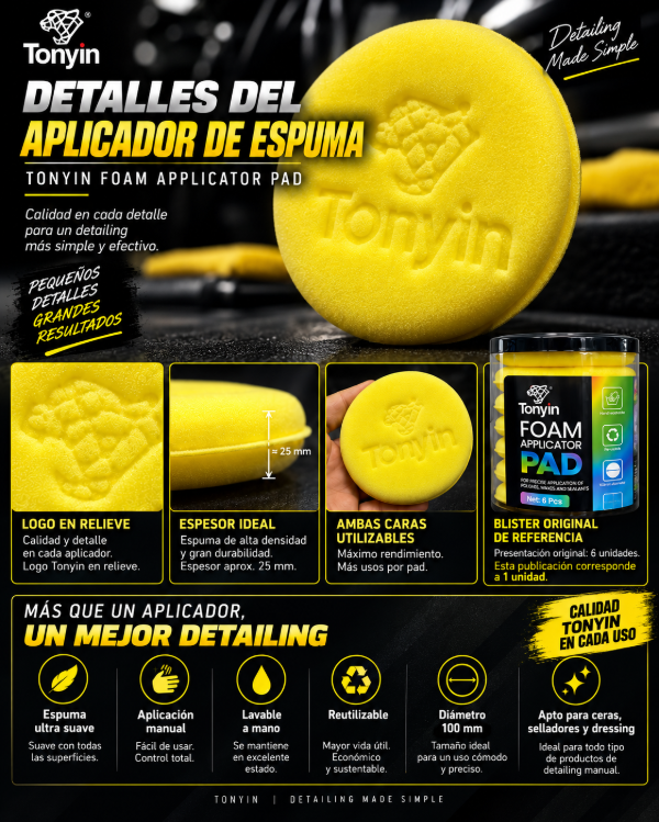 Producto - Pad Aplicador De Espuma Tonyin 100mm Para Ceras, Selladores Y Dressing - 1