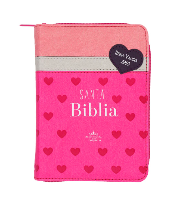 Producto - BIBLIA RVR BOLSILLO ROSA CORAZONES CON CIERRE