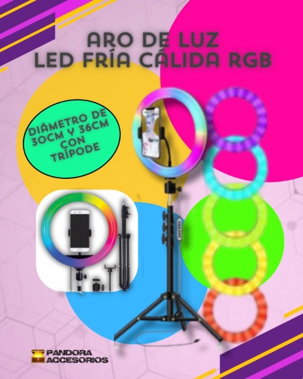 Producto - Aro de Luz Led RGB 36 cm con Tripode