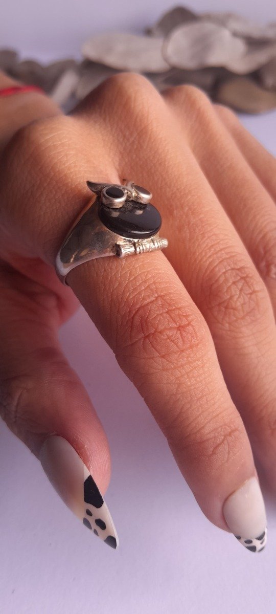 Producto - Anillo plata lechuza ónix