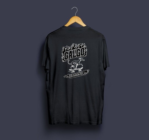 Producto - Remera Negra - Galgo Urbano - Doble Estampado Blanco