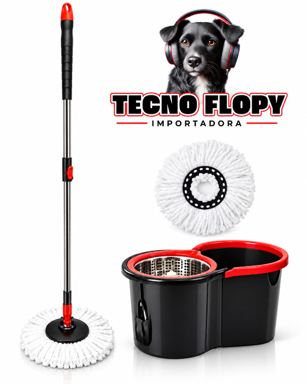 Producto - Mopa centrifuga balde 2 mopas palo 1.2m tambor acero