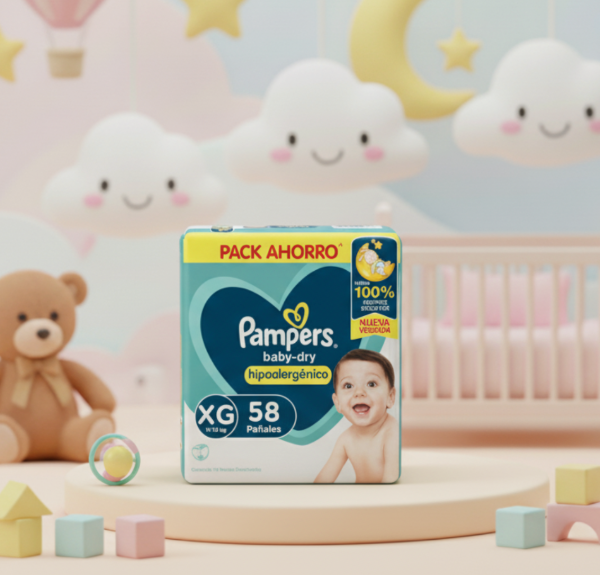 Producto - Pampers Baby Dry Hipoalergénico XG x58 unidades (hasta 15 kg)