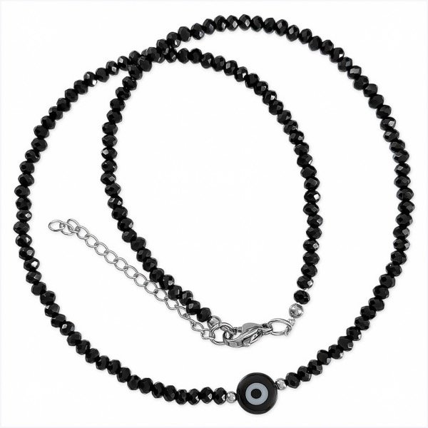 Producto - Collar de cristal checo y acero quirúrgico - 3mm - Negro con ojo turco - 1