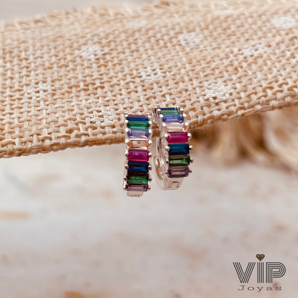 Producto - Aros Argollas Cubics Colores Plata 925